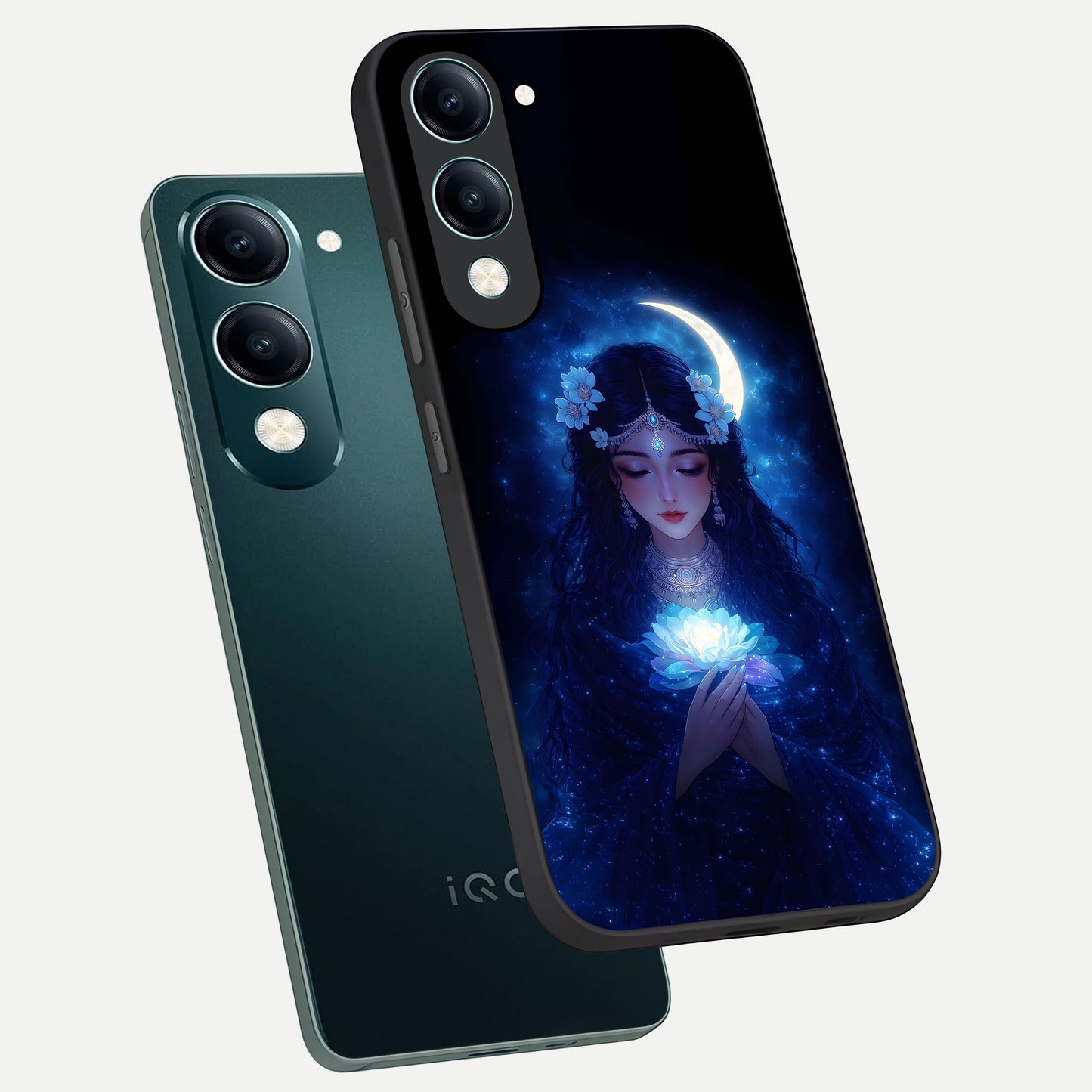  Mystic Moon Queen phone case for iQOO Z10 lite showing premium glass back cover with detailed artwork