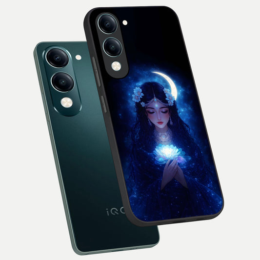  Mystic Moon Queen phone case for iQOO Z10 lite showing premium glass back cover with detailed artwork