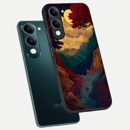  Mystic Valley Light phone case for iQOO Z10 lite showing premium glass back cover with detailed artwork