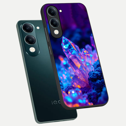 Neon Aura Shards phone case for iQOO Z10 lite showing premium glass back cover with detailed artwork