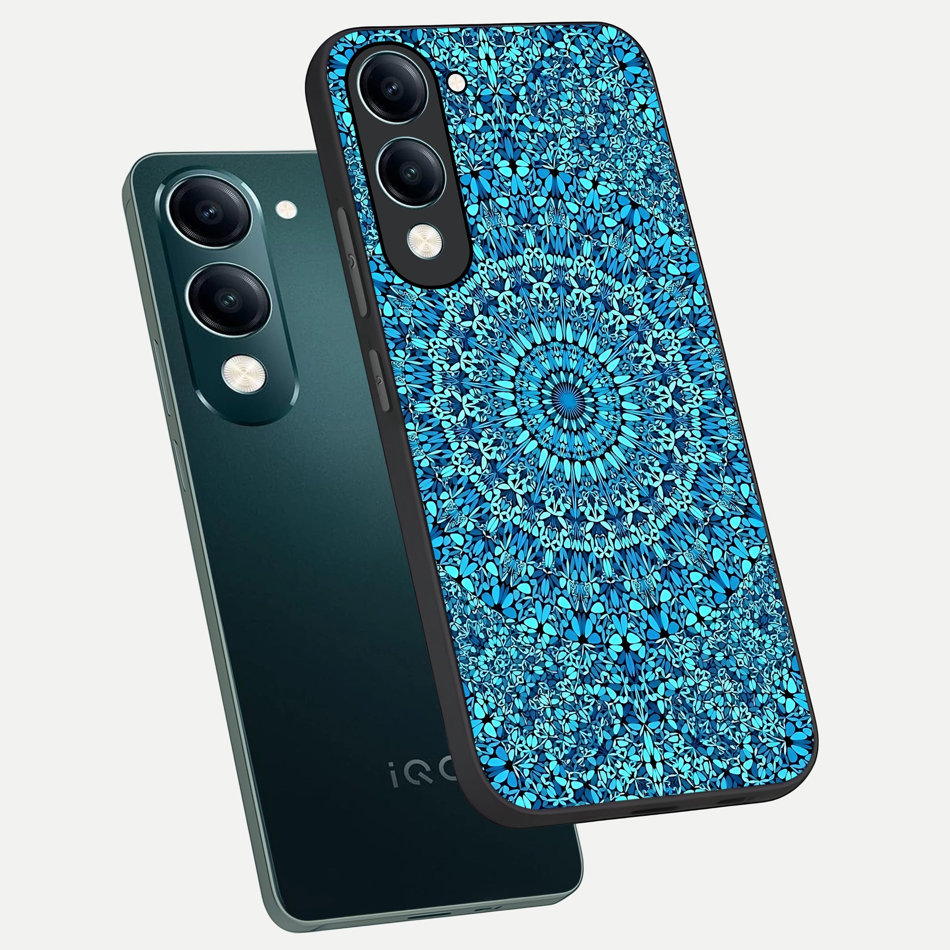  Ocean Bloom Mandala phone case for iQOO Z10 lite showing premium glass back cover with detailed artwork