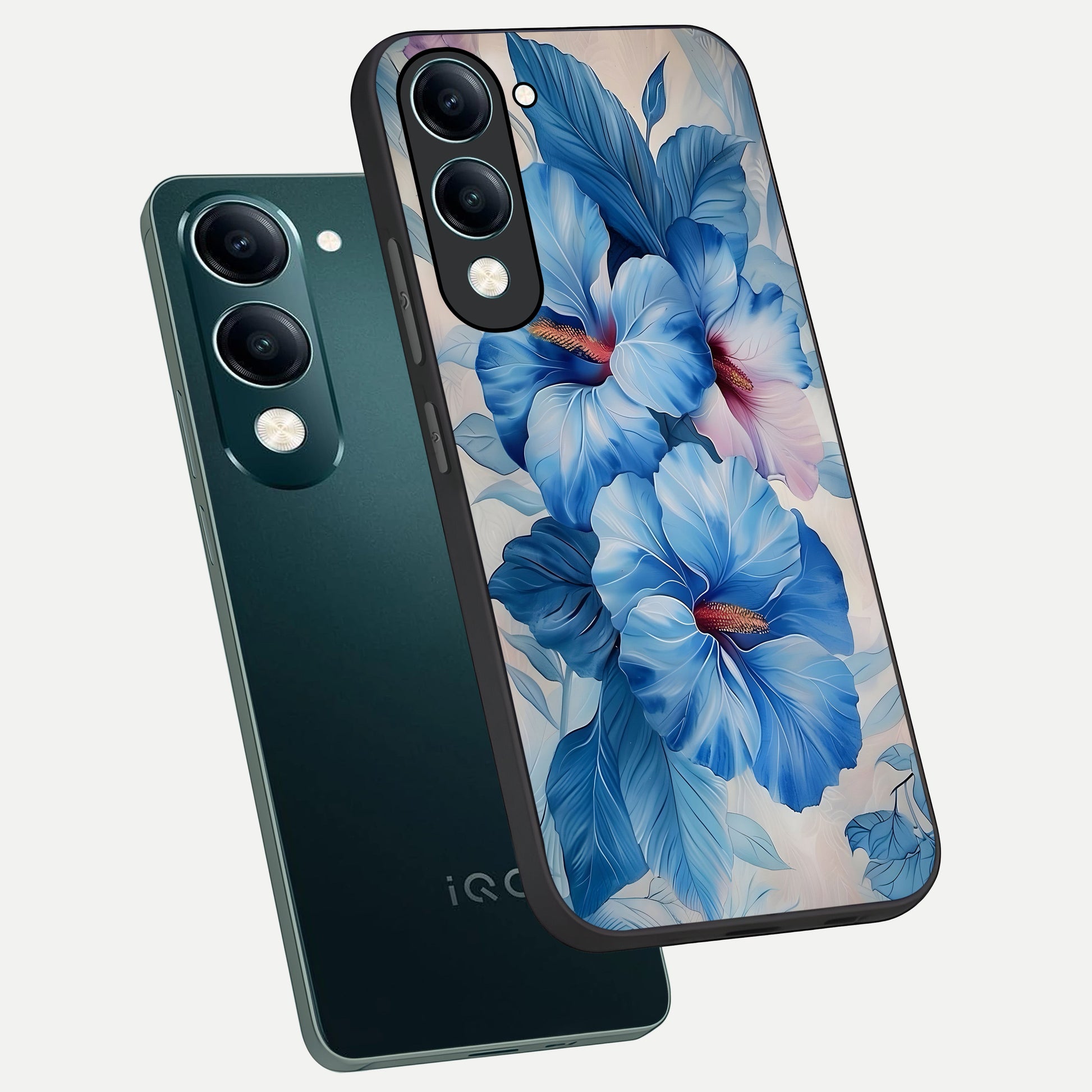  Ocean Hibiscus Grace phone case for iQOO Z10 Lite showing premium glass back cover with detailed artwork