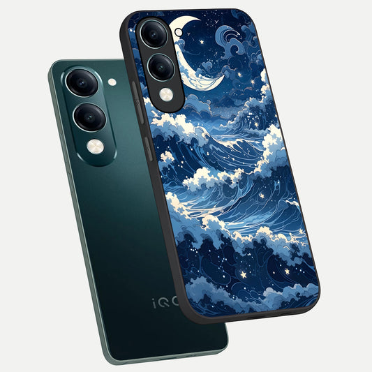 Ocean Moon Waves phone case for iQOO Z10 Lite showing premium glass back cover with detailed artwork
