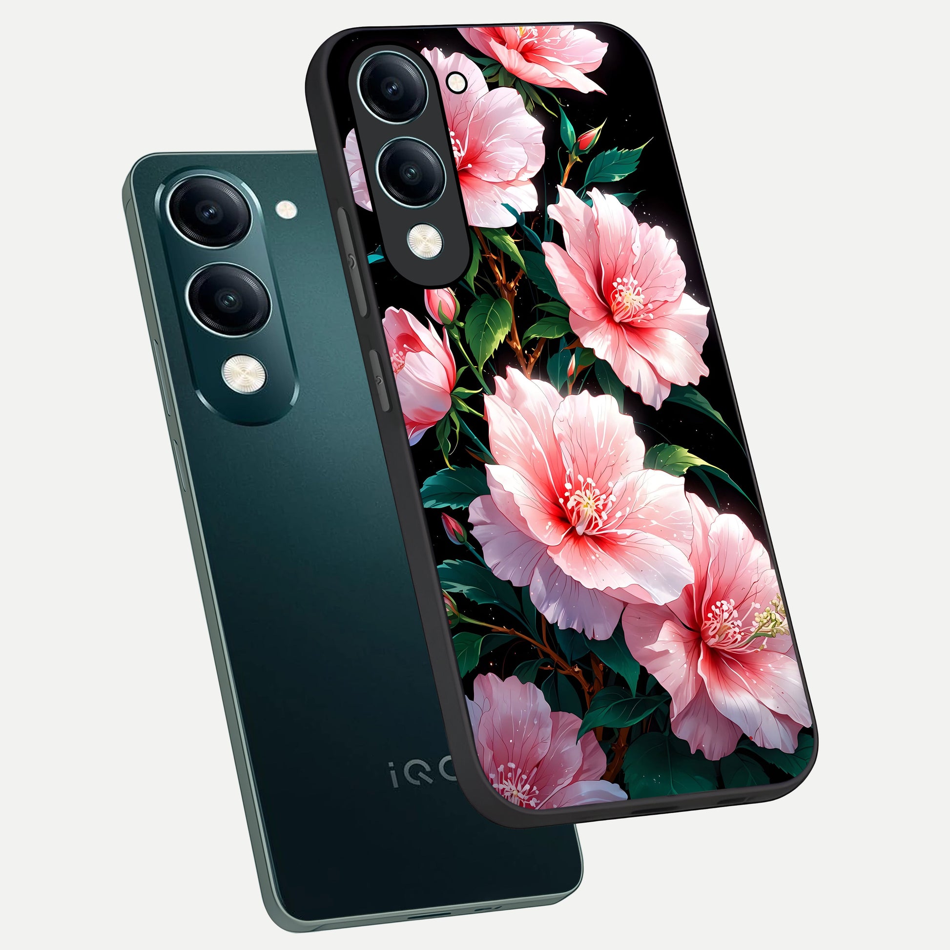  Peach Flower phone case for iQOO Z10 Lite showing premium glass back cover with detailed artwork