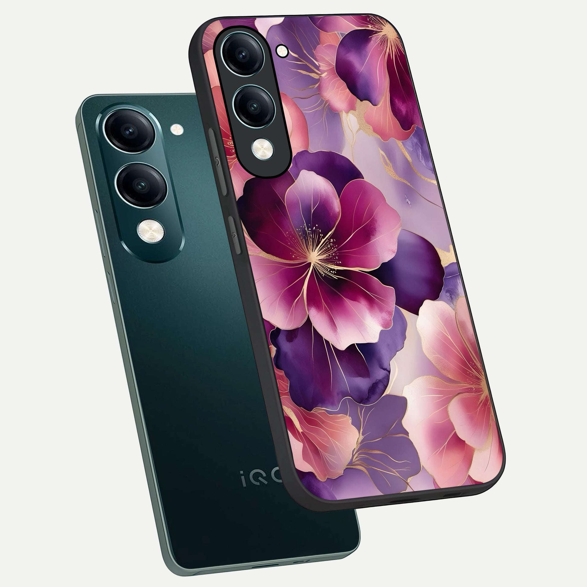  Pink Bouquet Florals phone case for iQOO Z10 Lite showing premium glass back cover with detailed artwork