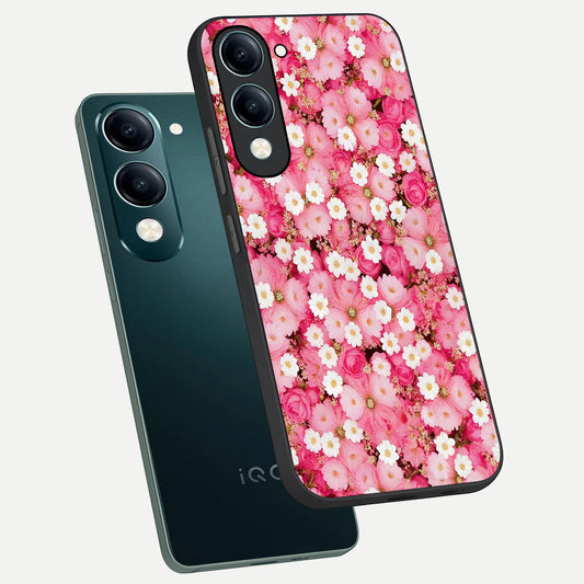 Pink Daisy Bliss phone case for iQOO Z10 Lite showing premium glass back cover with detailed artwork