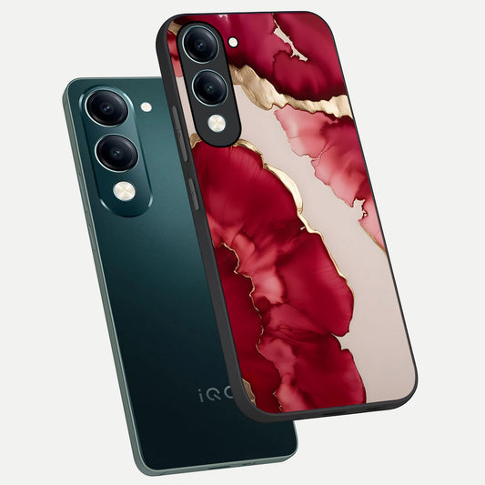  Pink And White Marble phone case for iQOO Z10 lite showing premium glass back cover with detailed artwork