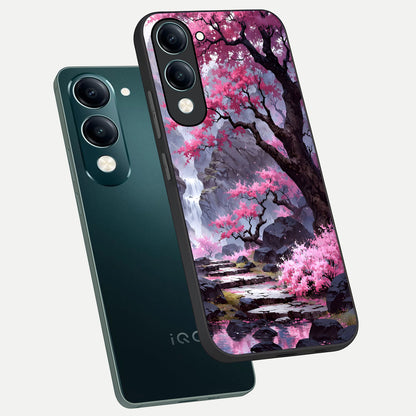  Pink Sunflower Glow phone case for iQOO Z10 Lite showing premium glass back cover with detailed artwork