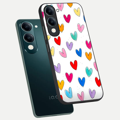  Playful Love Doodles phone case for iQOO Z10 Lite showing premium glass back cover with detailed artwork
