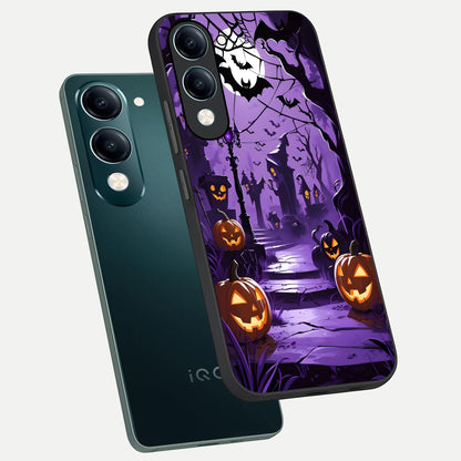  Pumpkin Patch Halloween phone case for iQOO Z10 lite showing premium glass back cover with detailed artwork