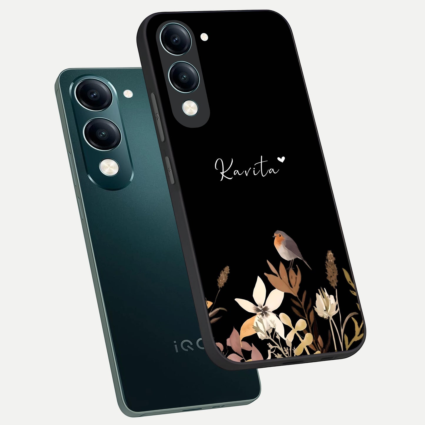  Quiet Garden Tune Custom Name phone case for iQOO Z10 Lite showing premium glass back cover with detailed artwork