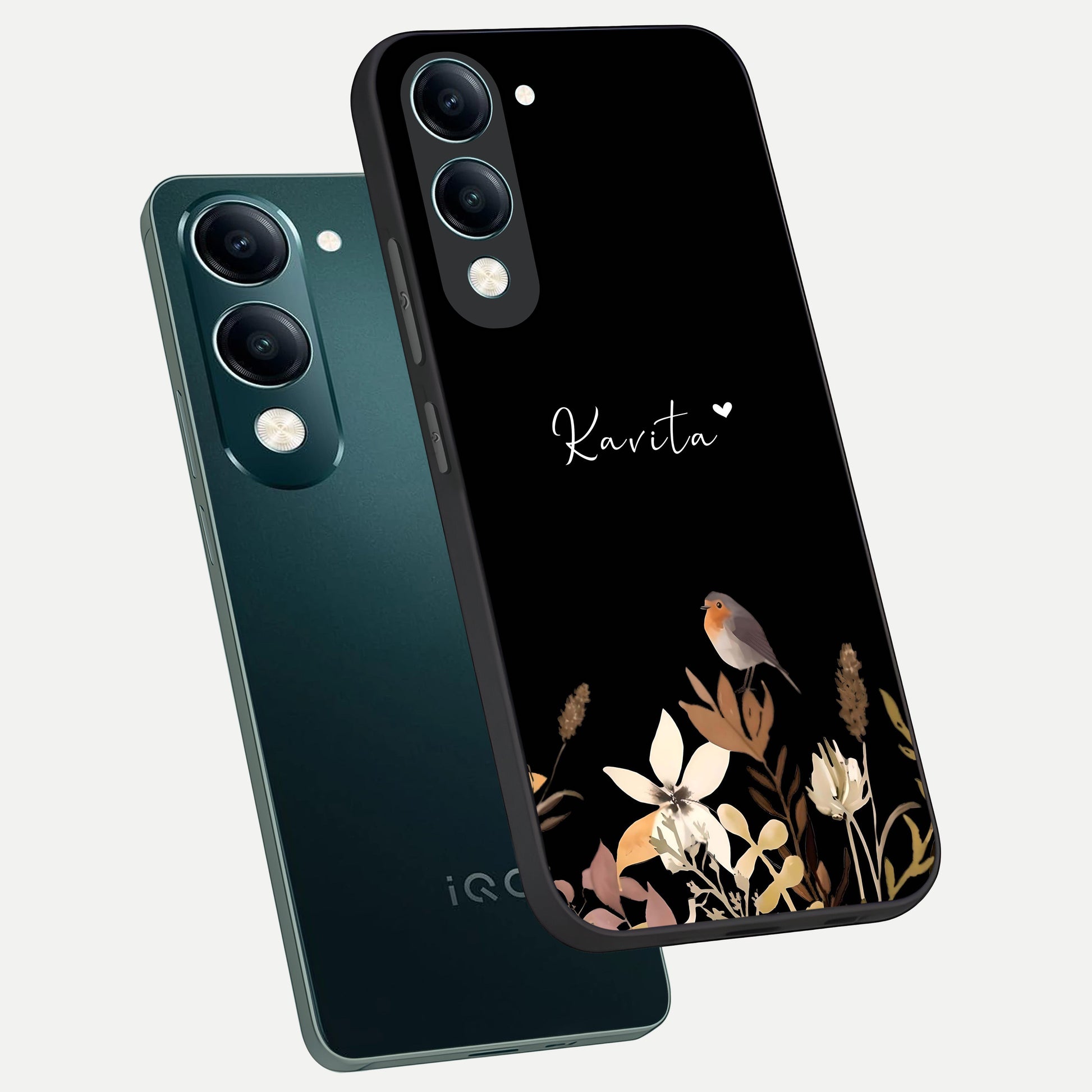  Quiet Garden Tune Custom Name phone case for iQOO Z10 Lite showing premium glass back cover with detailed artwork