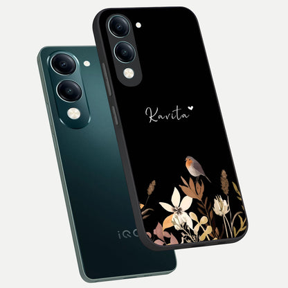  Quiet Garden Tune Custom Name phone case for iQOO Z10 Lite showing premium glass back cover with detailed artwork