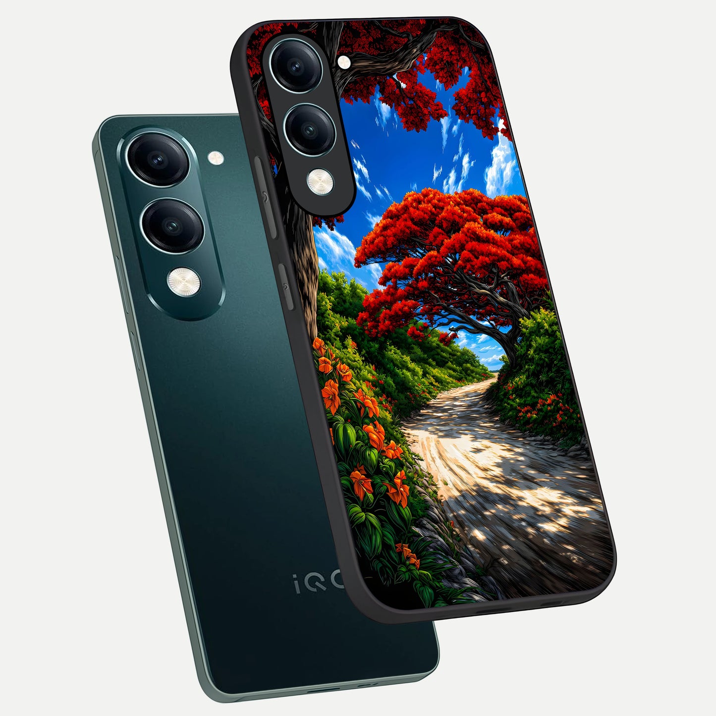  Red Trees Pathway phone case for iQOO Z10 lite showing premium glass back cover with detailed artwork