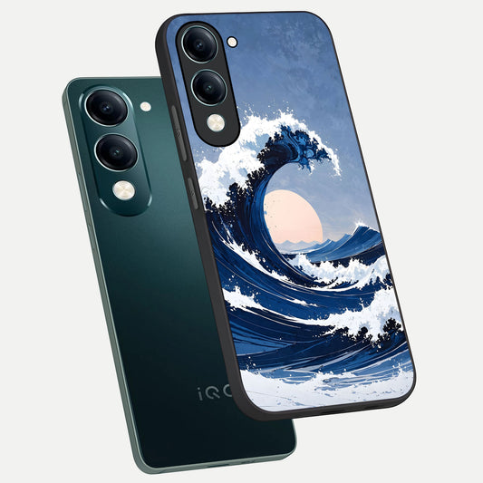  Rising Tide Power phone case for iQOO Z10 lite showing premium glass back cover with detailed artwork