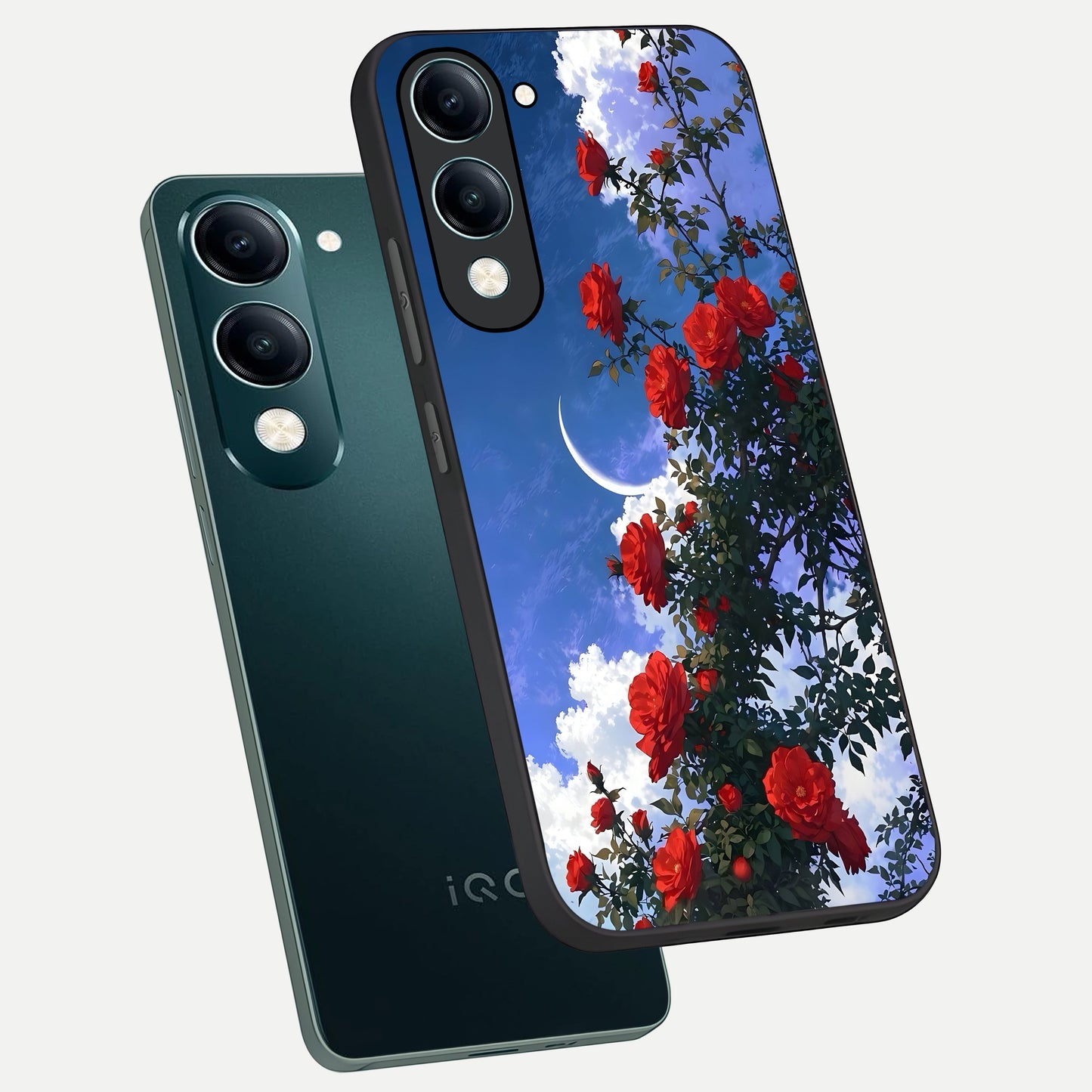  Rose Drift Flowers phone case for iQOO Z10 Lite showing premium glass back cover with detailed artwork