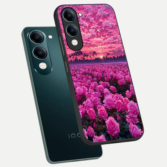  Rose Sunset Valley phone case for iQOO Z10 Lite showing premium glass back cover with detailed artwork