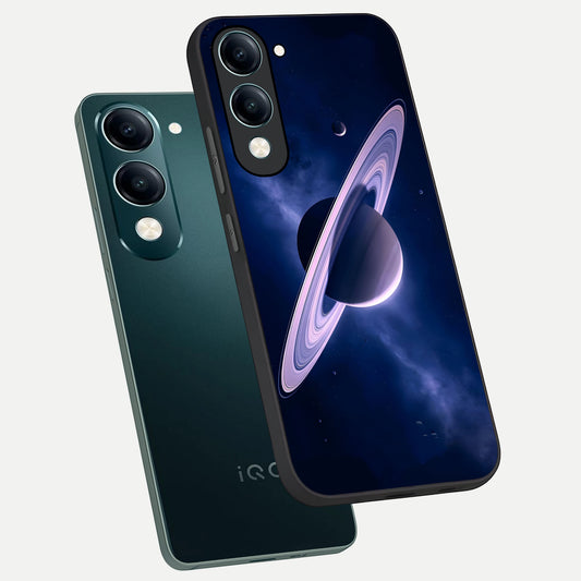  Saturn Ring Mystique phone case for iQOO Z10 lite showing premium glass back cover with detailed artwork