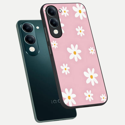  Soft Daisy Bliss phone case for iQOO Z10 Lite showing premium glass back cover with detailed artwork