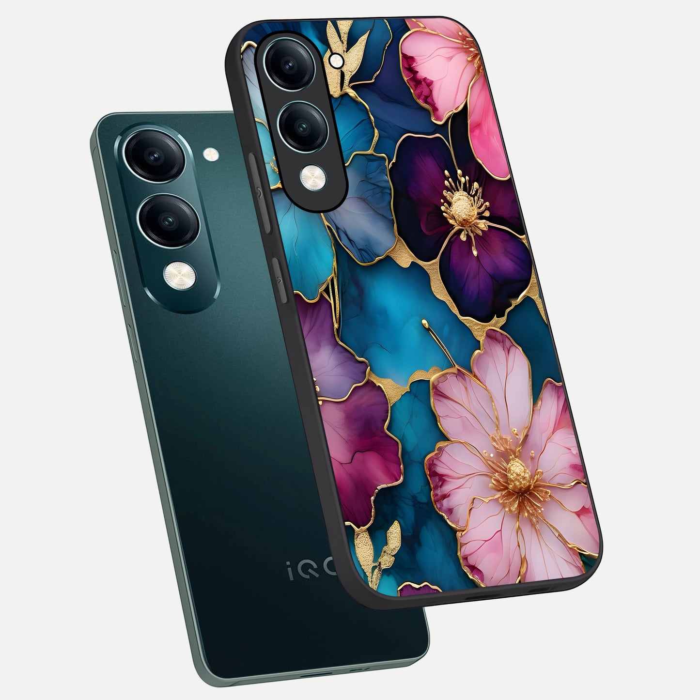  Sparkle Floral phone case for iQOO Z10 Lite showing premium glass back cover with detailed artwork