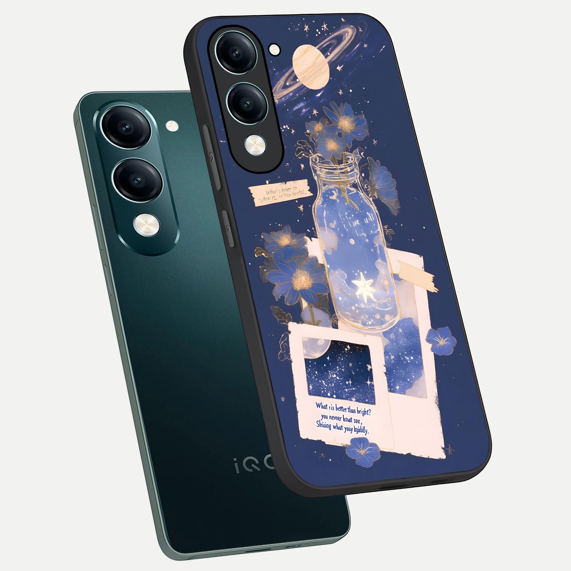  Starlit Cosmic Jar phone case for iQOO Z10 lite showing premium glass back cover with detailed artwork