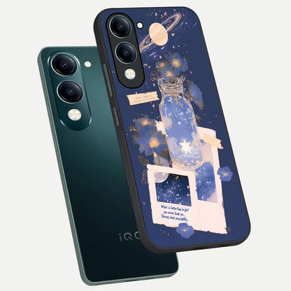  Starlit Cosmic Jar phone case for iQOO Z10 lite showing premium glass back cover with detailed artwork