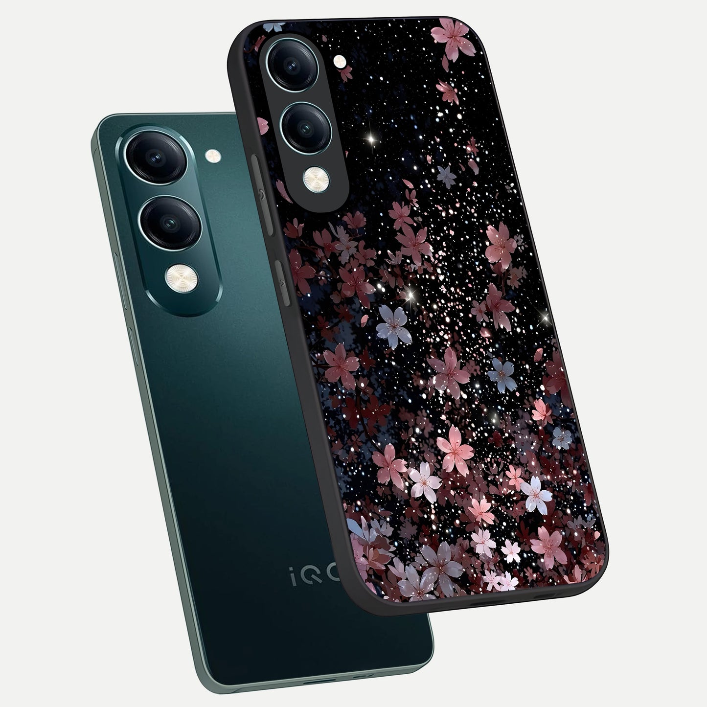  Starlit Flower Dreams phone case for iQOO Z10 lite showing premium glass back cover with detailed artwork