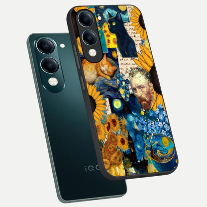  Sunflower Chic Mood Custom Name phone case for iQOO Z10 Lite showing premium glass back cover with detailed artwork
