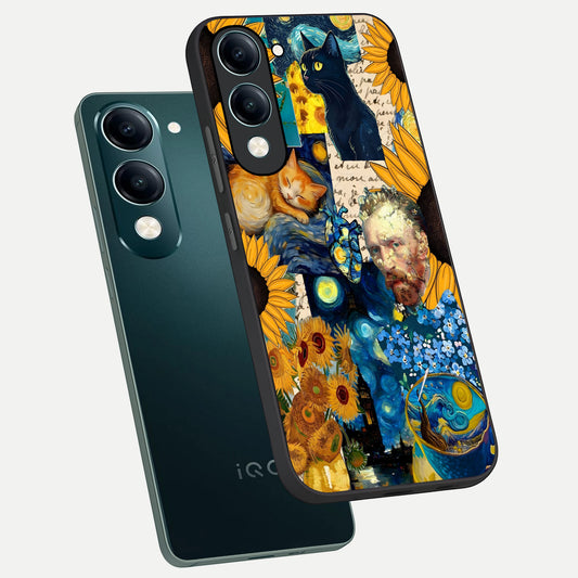  Sunflower Chic Mood Custom Name phone case for iQOO Z10 Lite showing premium glass back cover with detailed artwork