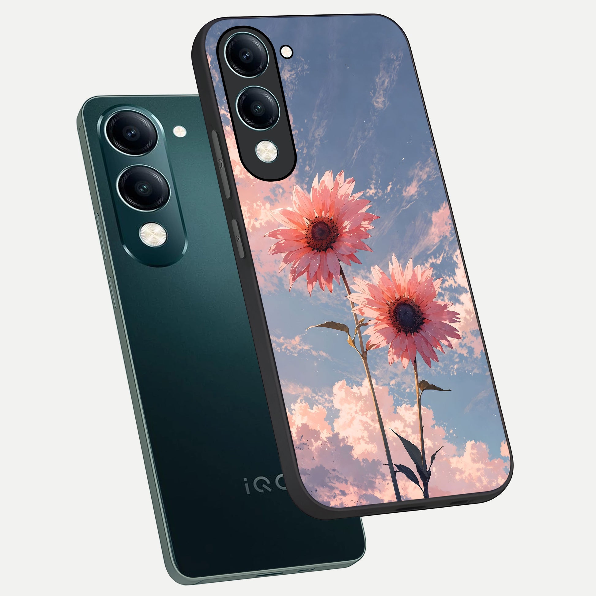  Sun Moon Balance phone case for iQOO Z10 lite showing premium glass back cover with detailed artwork