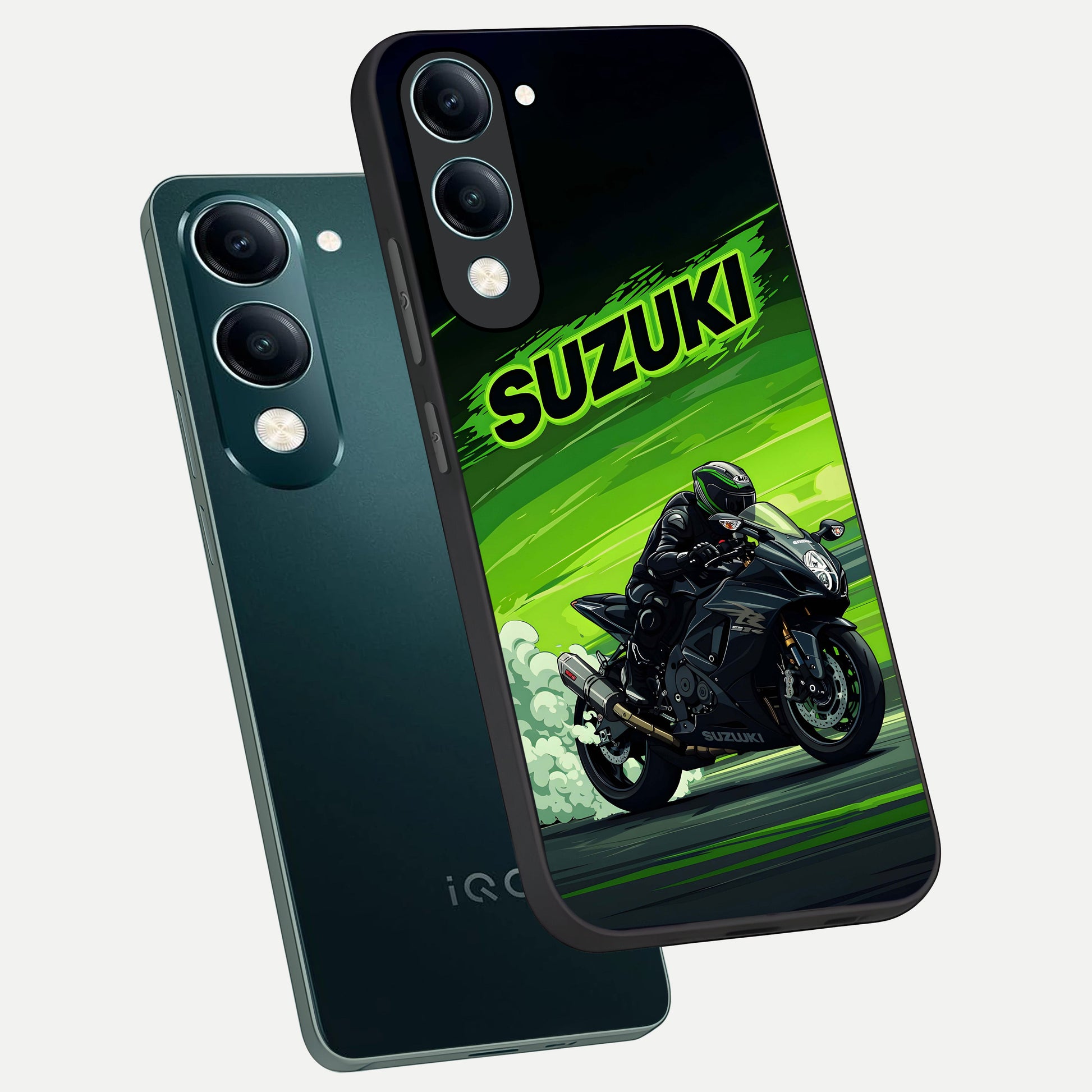  Suzuki Speed Beast phone case for iQOO Z10 Lite showing premium glass back cover with detailed artwork