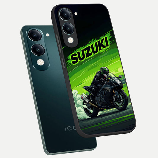  Suzuki Speed Beast phone case for iQOO Z10 Lite showing premium glass back cover with detailed artwork
