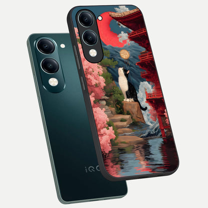  Temple Cat Scenery phone case for iQOO Z10 Lite showing premium glass back cover with detailed artwork