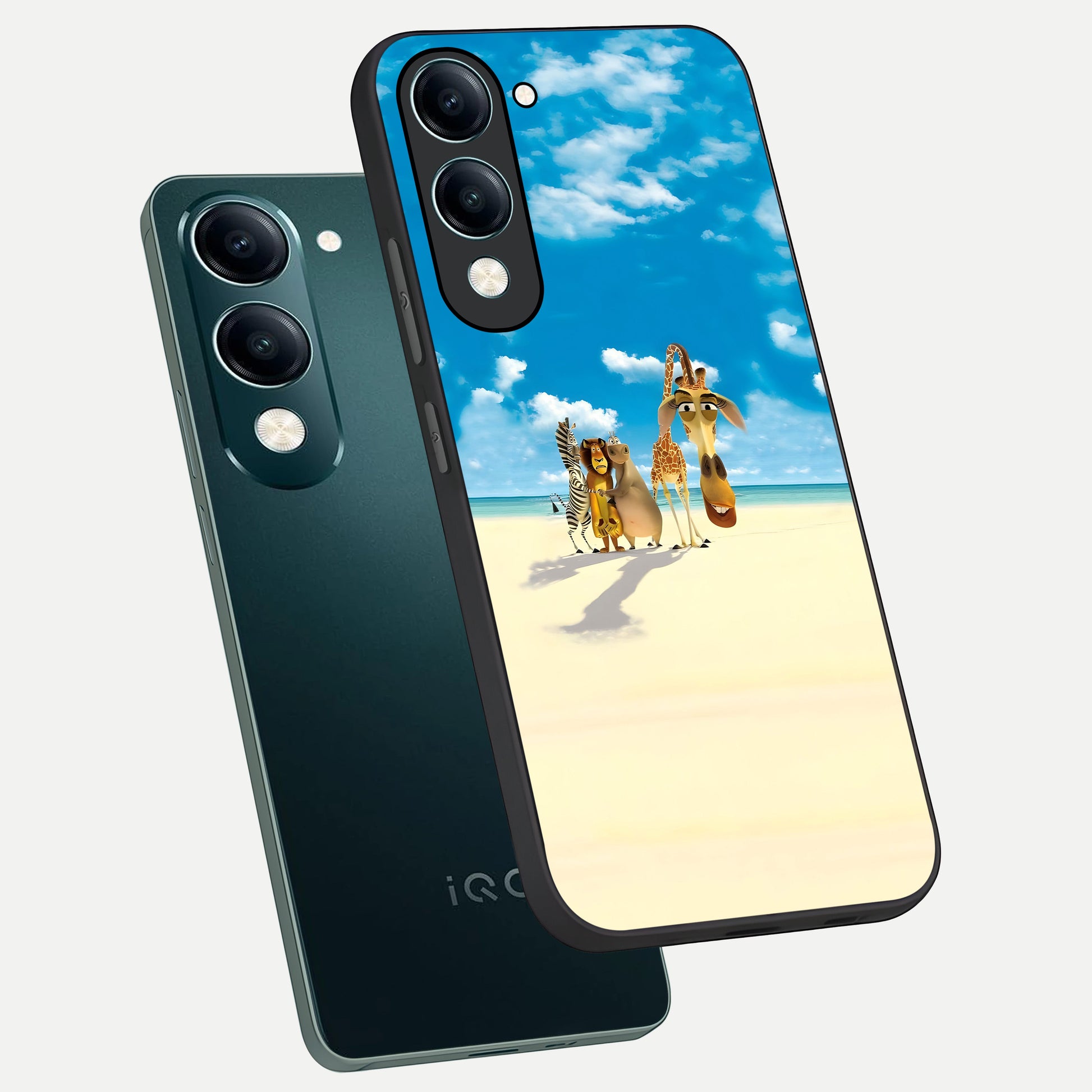  Tropical Fun Squad phone case for iQOO Z10 Lite showing premium glass back cover with detailed artwork