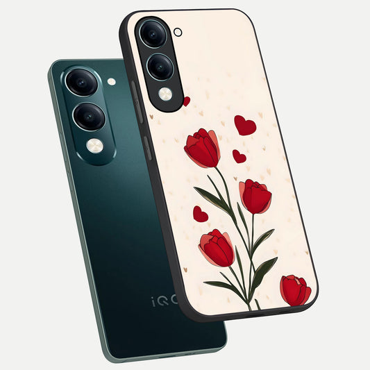  Tulip With Heart phone case for iQOO Z10 Lite showing premium glass back cover with detailed artwork