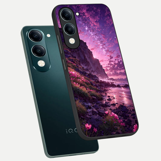  Twilight Blossom Coast phone case for iQOO Z10 Lite showing premium glass back cover with detailed artwork