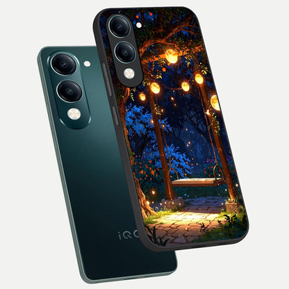  Twilight Garden Swing phone case for iQOO Z10 lite showing premium glass back cover with detailed artwork