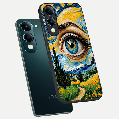  Van Gogh Eye phone case for iQOO Z10 Lite showing premium glass back cover with detailed artwork