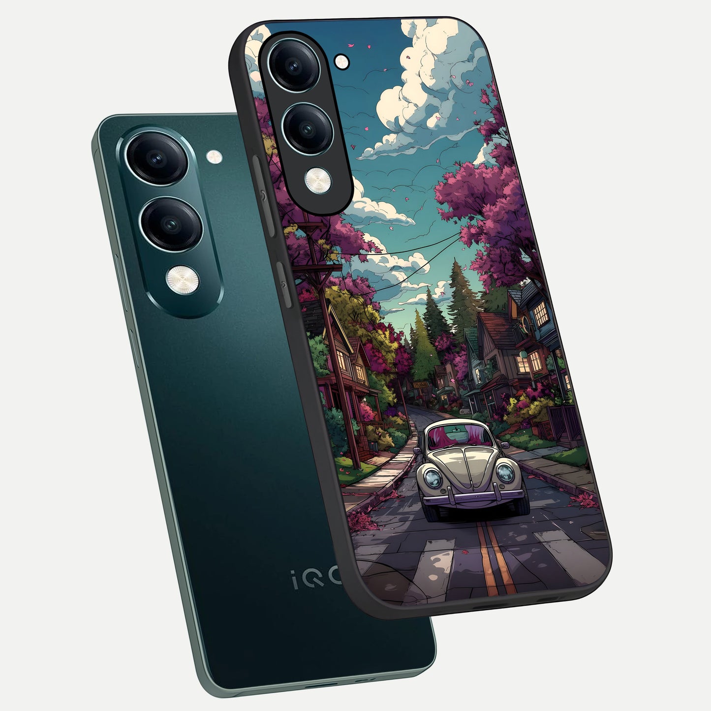  Vintage Street Drive phone case for iQOO Z10 lite showing premium glass back cover with detailed artwork