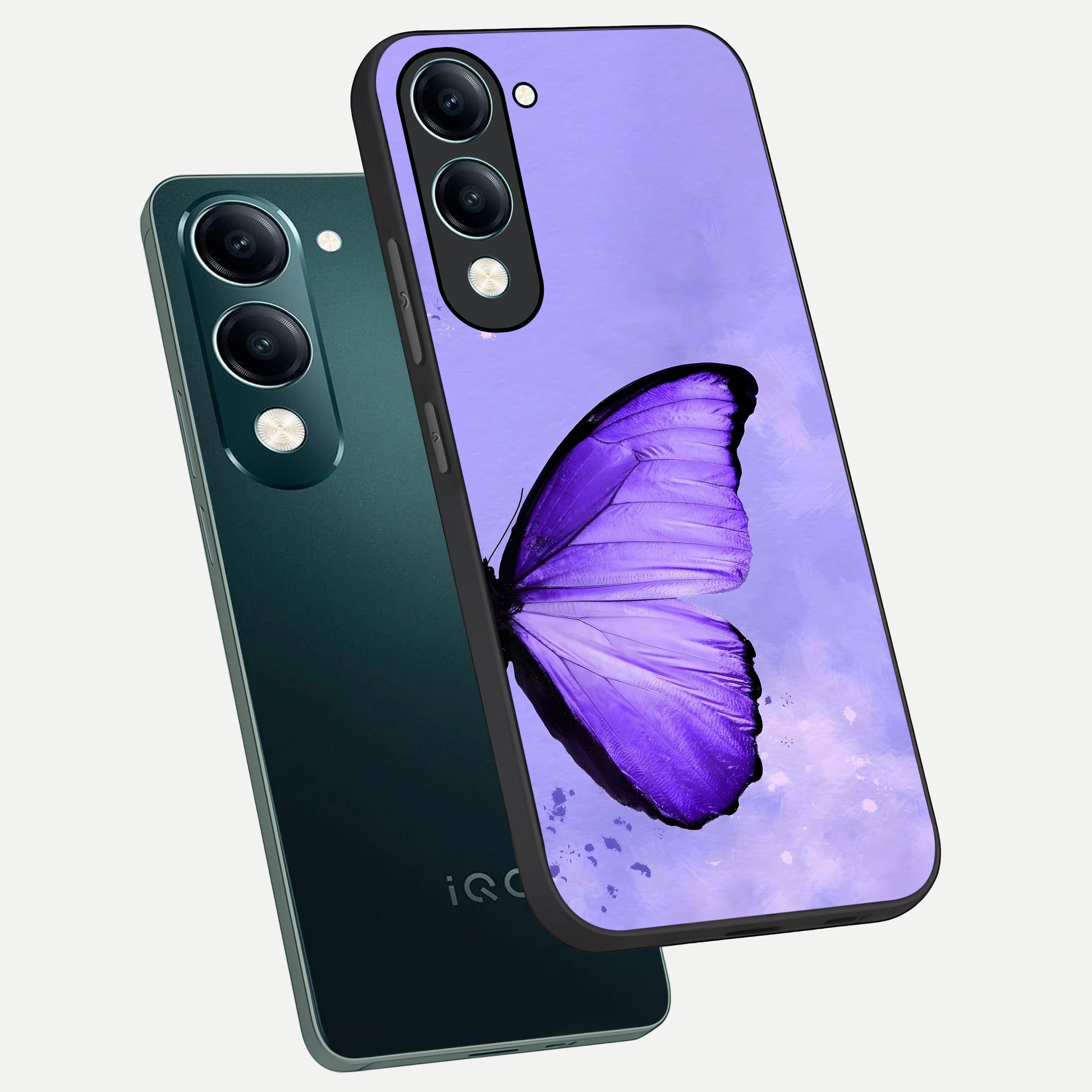  Violet Dream Wing phone case for iQOO Z10 lite showing premium glass back cover with detailed artwork