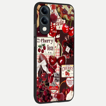 Aesthetic Cherry Tea back cover for iQOO Z10 Lite slim fit glass case with vibrant aesthetic design