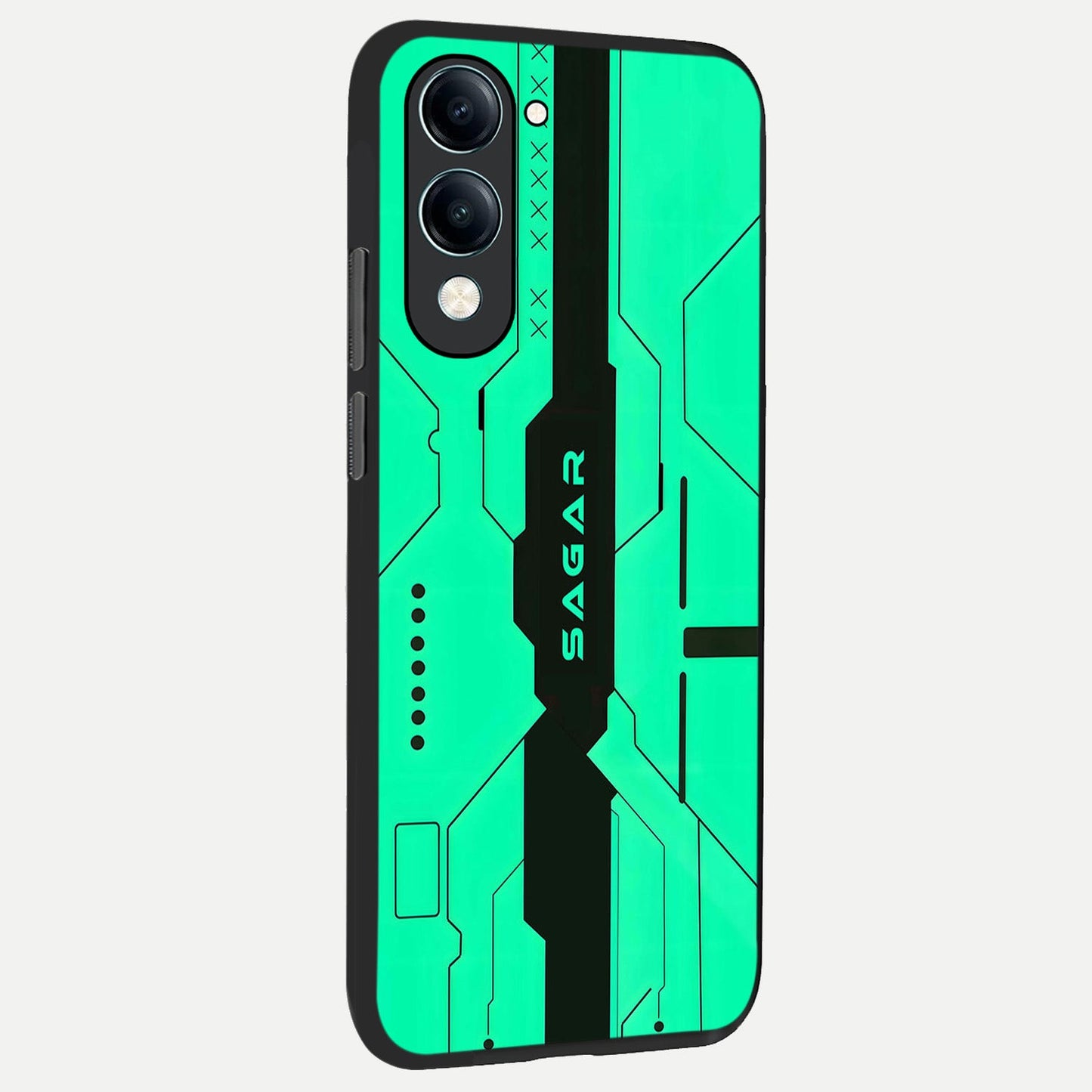  Aqua Tech CYBERPUNK Custom Name back cover for iQOO Z10 lite slim fit glass case with vibrant aesthetic design