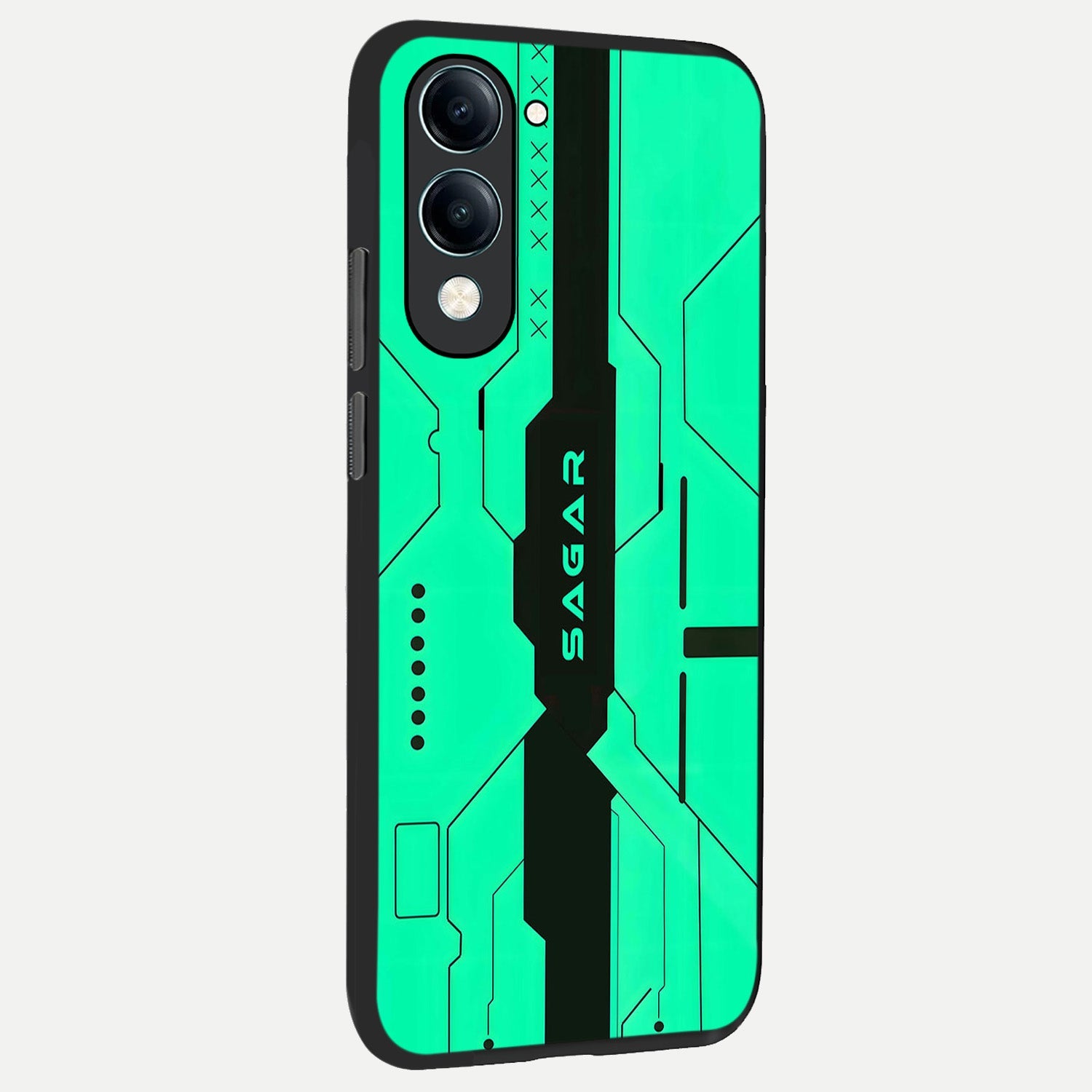  Aqua Tech CYBERPUNK Custom Name back cover for iQOO Z10 lite slim fit glass case with vibrant aesthetic design