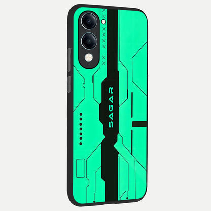  Aqua Tech CYBERPUNK Custom Name back cover for iQOO Z10 lite slim fit glass case with vibrant aesthetic design