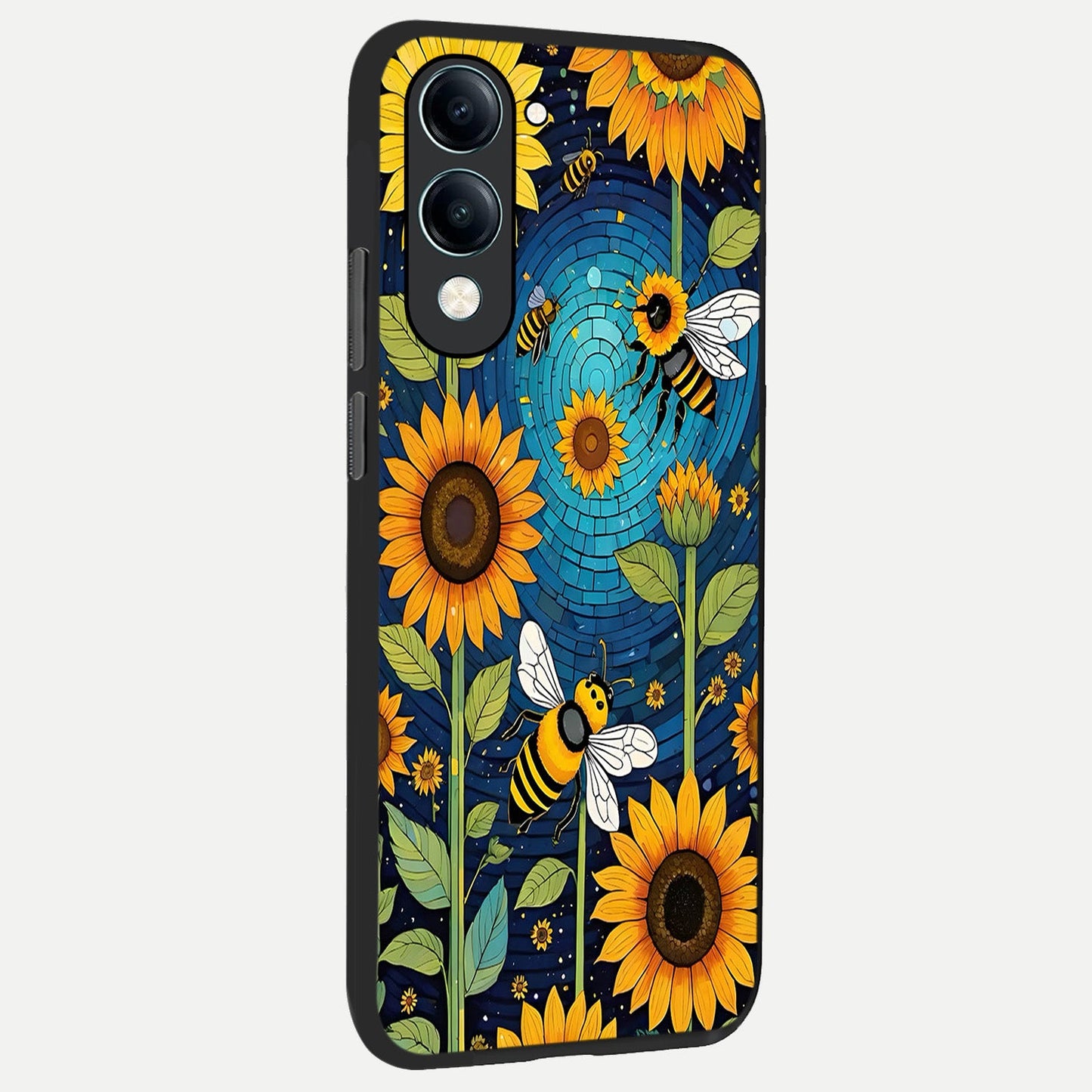  Bees And Sunflowers back cover for iQOO Z10 Lite slim fit glass case with vibrant aesthetic design
