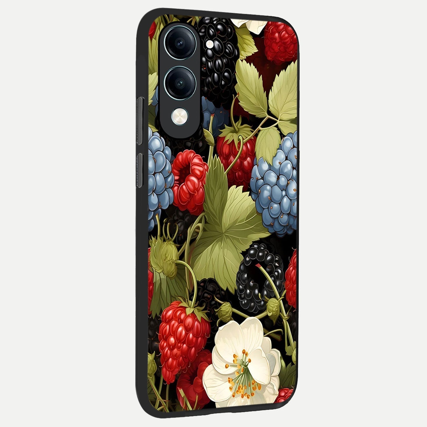  Berry Bloom Charm back cover for iQOO Z10 lite slim fit glass case with vibrant aesthetic design