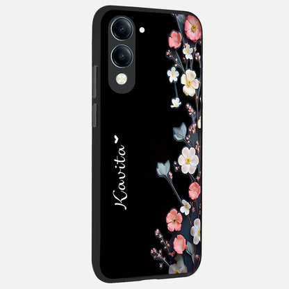  Black Elegance Floral Custom Name back cover for iQOO Z10 Lite slim fit glass case with vibrant aesthetic design