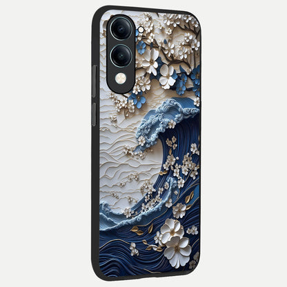  Blossom Wave Art back cover for iQOO Z10 Lite slim fit glass case with vibrant aesthetic design