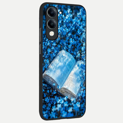  Blue Bloom Tales back cover for iQOO Z10 Lite slim fit glass case with vibrant aesthetic design