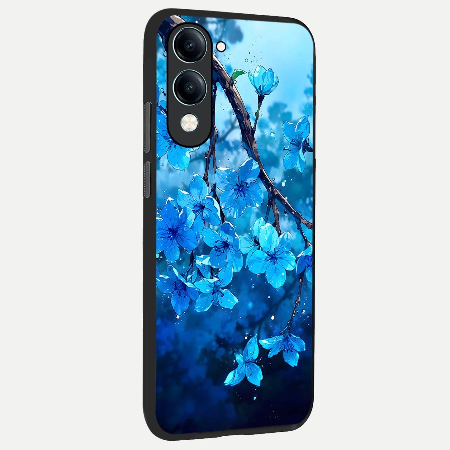  Blue Blossoms Branch back cover for iQOO Z10 Lite slim fit glass case with vibrant aesthetic design